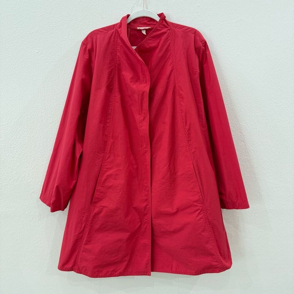Eileen Fisher Women's Size 2X Plus Organic Cotton Red Stand Collar Coat Jacket